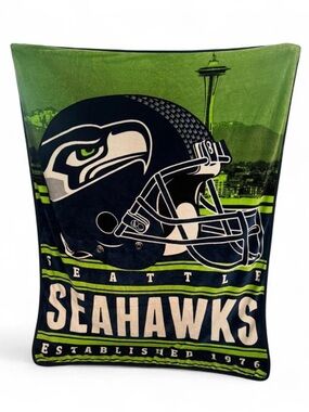 Seattle Seahawks Plush Throw Blanket - Green & Navy Team Design